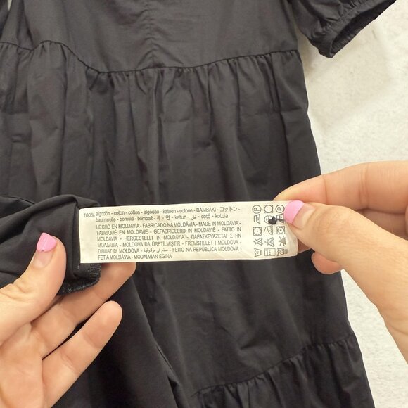 ZARA Dress Womens Extra Small Black Puff Sleeve Tiered Maxi Cotton High Low - Picture 9 of 11